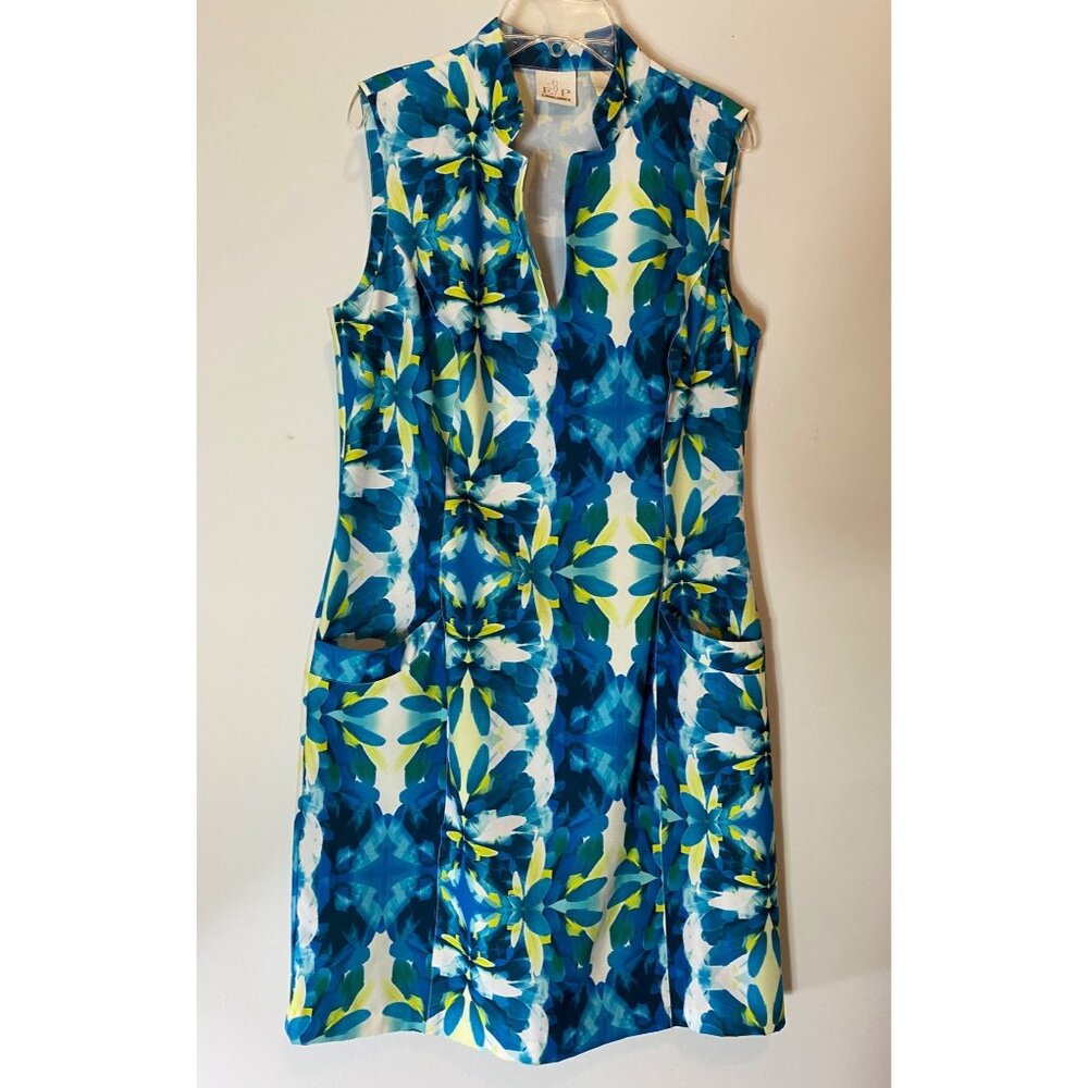 EP Pro Sleeveless Floral Dress Multicolored Blue Yellow Medium